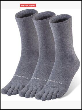 Coolmax Five Finger Toe Socks 3 Pairs Crew Length Running Liner Socks